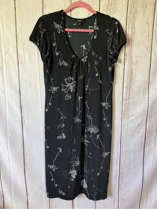 BCBG Dresses & Skirts - Vintage BCBG Dresses Semi Sheer Black Floral Print Short Sleeve Dress Size L Y2K